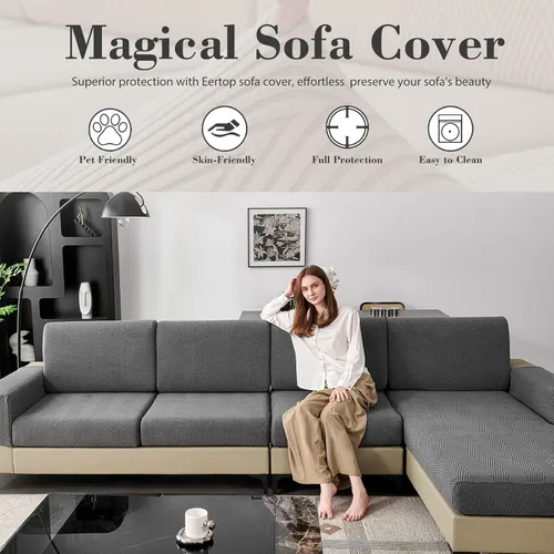Miniatura 5 de Fundas de cojín para sofá seccional, fundas de asiento elásticas resistentes al desgaste para sofá individual, fundas protectoras lavables