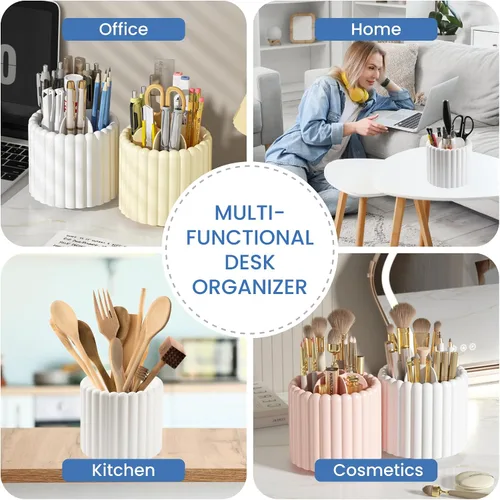 Miniatura 2 de Organizador de escritorio Sallurna, soporte giratorio de 360° para bolígrafos, portalápices con 7 compartimentos, caja de almacenamiento para niños