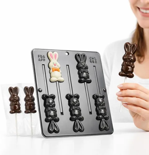 Miniatura 4 de Molde de caramelo de chocolate con piruleta de conejo de Pascua 882