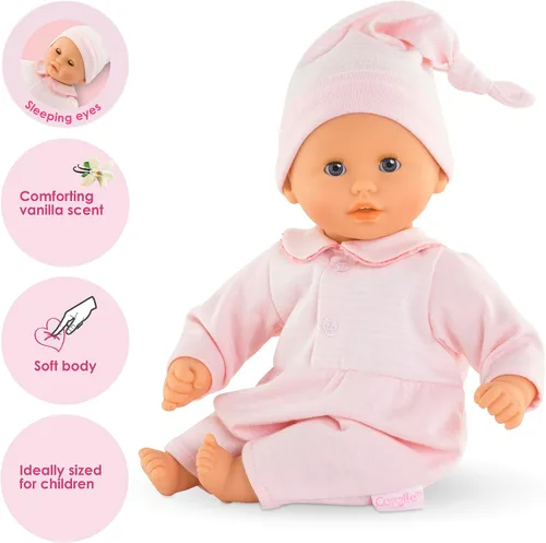 Miniatura 2 de Corolle Bébé Calin Charming Pastel - Muñeca de bebé suave de 12 pulgadas con aroma a vainilla, traje rosa y ojos que se cierran para dormir