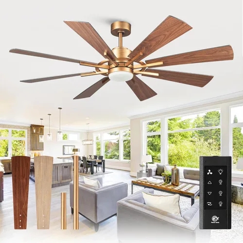 Ventiladores de techo dorados de 60 pulgadas con luces y control remoto, modernos ventiladores de techo grandes para exteriores, para patios, motor