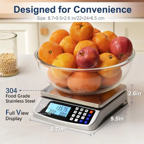 Miniatura 13 de Atogou Báscula de alimentos de 110 libras, báscula de cocina comercial con cálculo de precios, enchufable utilizable, 0.05 oz/1 g, acero inoxidable