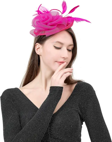 Miniatura 3 de YBYR Fascinator Hat for Women Feather Tea Party Bridal Wedding Cocktail Mesh Flower Headband Hair Clip