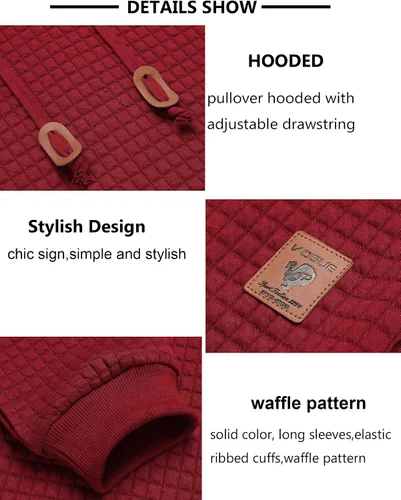 Miniatura 4 de COOFANDY - Sudadera con capucha para hombre, casual, de manga larga, con cordón ajustable y punto gofre