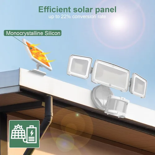 Miniatura 2 de GLORIOUS-LITE - Luz de seguridad solar para exteriores, luz LED solar de 1600LM con sensor de movimiento y 3 cabezales ajustables, 5500K