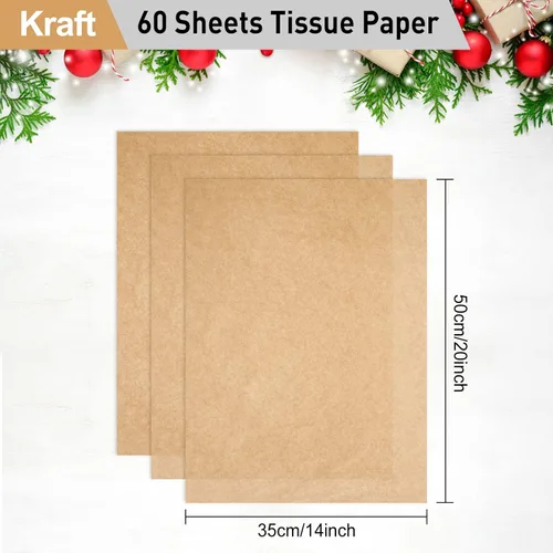 Miniatura 5 de NEBURORA Papel de Seda Kraft para Bolsas de Regalo 60 Hojas Papel de Envolver Beige a Granel 14 X 20 Pulgadas Papel de Envolver Marrón para Relleno