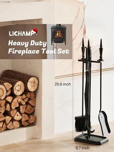 Miniatura 2 de Lichamp Juego de Herramientas Góticas para Chimenea, 5 Piezas para Interiores y Exteriores, Juego Resistente de Atizadores para Chimenea con Mango