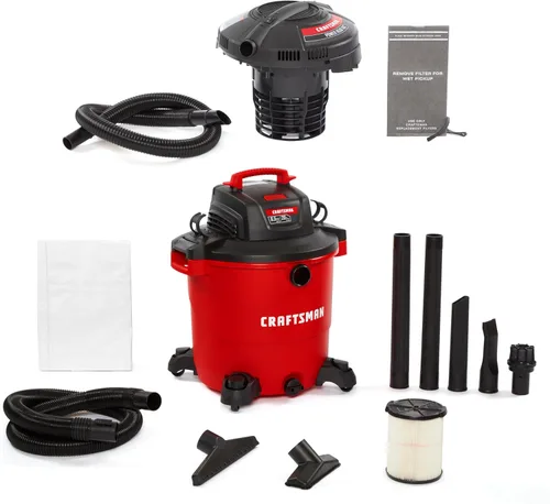 Miniatura 11 de CRAFTSMAN CMXEVBE17595 Aspiradora de Taller Húmedo/Seco de Servicio Pesado de 16 Galones 6.5 HP Pico con Filtro, Bolsa para Polvo, Manguera
