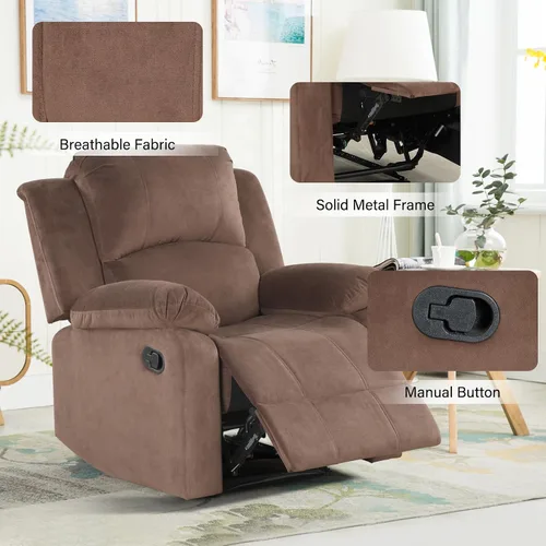 Miniatura 4 de CANMOV Juego de sillas reclinables manuales de 2, sofá individual de tela suave y tapizado para sala de estar y dormitorio, mecanismo reclinable