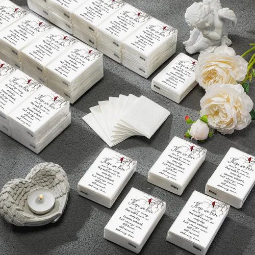 Miniatura 4 de Fumete Paquete de 100 paquetes de papel de seda para funerarios conmemorativos, servilletas de bolsillo para invitados, servilletas de bolsillo