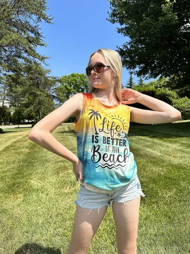 Miniatura 3 de LUKYCILD Life is Better at The Beach Tank Tops Women Summer Beach Tank Casual Vacation Graphic Sleeveless Shirt
