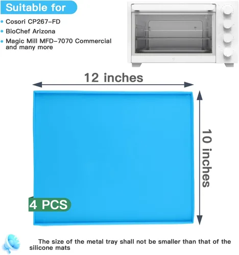 Miniatura 5 de 4 bandejas deshidratadoras con borde (12 x 10 pulgadas), hojas de silicona compatibles con Cosori CP267-FD, alfombrillas deshidratadoras de silicona