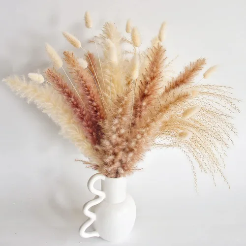 Miniatura 5 de Decoración de hierba de pampa seca natural, 100 piezas de hierba de pampa que contiene colas de conejo blancas flores secas, ramo de hierba de caña
