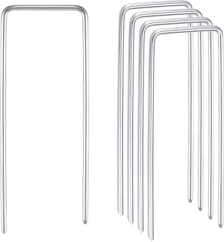 MECCANIXITY Estacas de jardín en forma de U de 4 pulgadas de largo x 0.12 pulgadas de diámetro, grapas galvanizadas de paisaje, estacas de césped