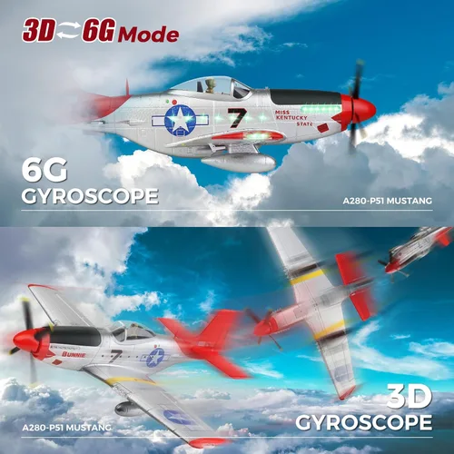 Miniatura 4 de CKYSCHN WLtoys XK A280 Avión RC, avión RC P51 Mustang de 4 canales con luces, aviones RC sin escobillas 6G/3D, avión de control remoto 2.4G, aviones