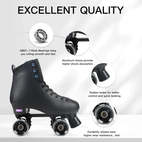 Miniatura 3 de Besketo Classic High-top Roller Skates, PU Leather, Four-Wheel, Indoor/Outdoor, Beginner
