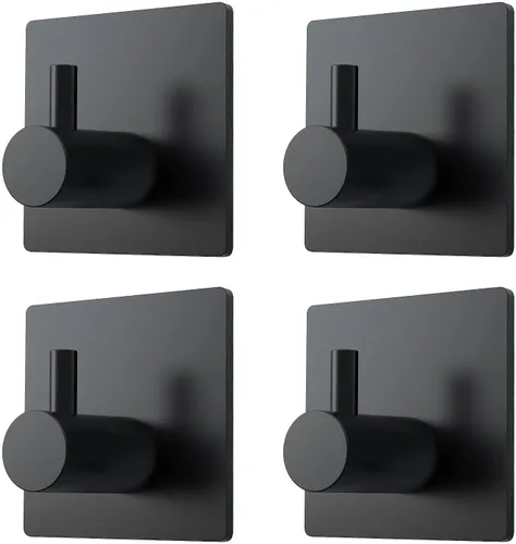 PNWNNH Ganchos adhesivos para toallas, ganchos de pared resistentes para puerta de baño, cocina, paquete de 4, negro mate