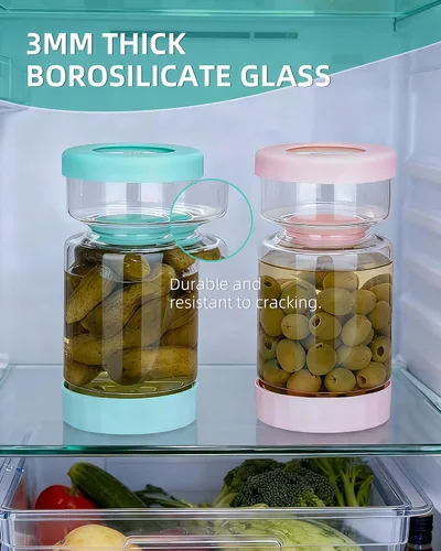 Miniatura 9 de ZENS Tarro de Pepinillos con Colador Abatible, Contenedor Separador de Jugo de Pepinillos de 37 oz en Forma de Arena, Tapa Hermética y a Prueba