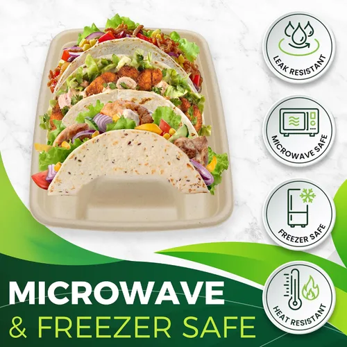 Miniatura 5 de Paquete de 50 soportes desechables resistentes para tacos de fiesta, platos de tacos con 3 divisores para servir para fiestas, soporte de tacos
