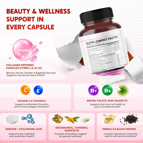 Miniatura 4 de Colágeno Biotina Resveratrol Saw Palmetto - Piel, Apoyo a la salud de las articulaciones