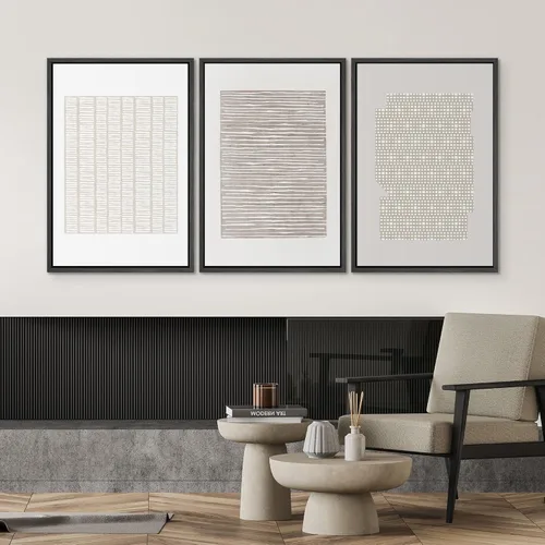 Miniatura 300 de SIGNWIN Lienzo enmarcado para pared, arte con pinceladas de flujo neutro en tonos beige abstractos, ilustraciones, arte moderno, decorativo
