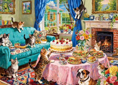 Miniatura 9 de Rompecabezas de 500 piezas para adultos, ventana de jardín floral con lindo cachorro de gato, rompecabezas de papel para decoración de plantas