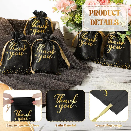 Miniatura 2 de Sweetude 100 bolsas de regalo negras de satén de agradecimiento de 4 x 6 pulgadas, pequeñas bolsas de joyería con cordón para el día de la madre