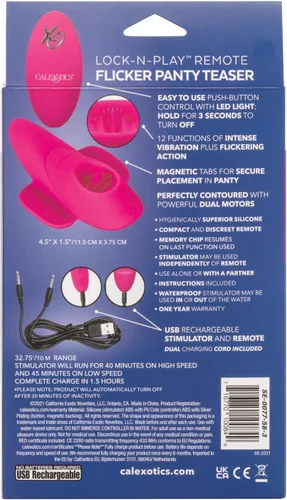 Miniatura 7 de CalExotics Lock-N-Play SE-0077-58-3 - Vibrador de clítoris de silicona resistente al agua con 12 funciones, recargable con vibración parpadeante