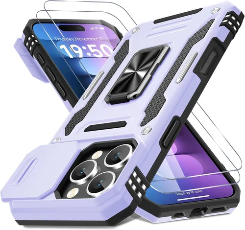 Miniatura 226 de DEERLAMN Funda para iPhone Xs Max con funda deslizante para cámara + protector de pantalla, soporte giratorio de anillo de grado militar a prueba