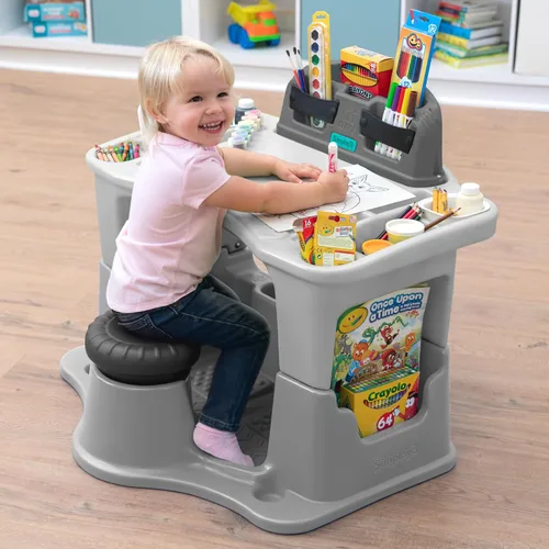 Miniatura 2 de Simplay3 Creative Kids Art - Juego de mesa y silla de escritorio con silla de escritorio adjunta, piso completo y almacenamiento de arte Gris