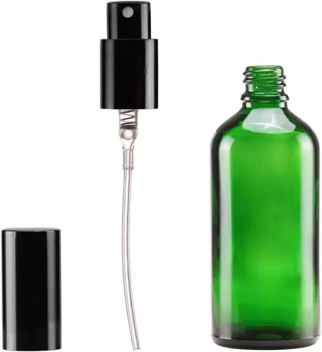 Miniatura 4 de YIZHAO Botellas de vidrio verde de 4 onzas, con pequeño aerosol de niebla fina, tapa de metal, recargable para aceite esencial, viajes, limpieza