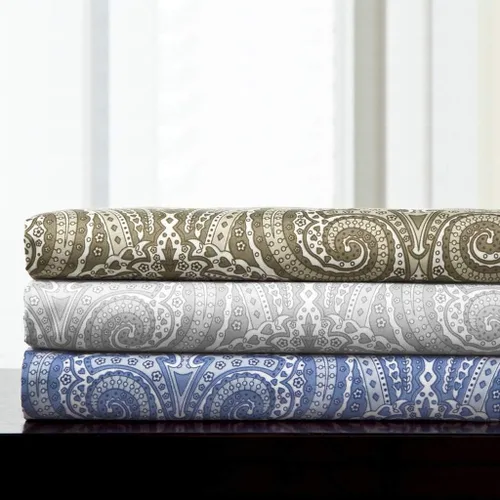 Miniatura 5 de Juego de sábanas y fundas de almohada de la colección 1500 Supreme, tamaño Queen, estampado Paisley gris - Juego de sábanas y fundas de almohada