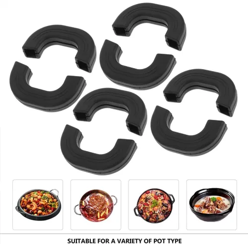 Miniatura 6 de Cabilock Funda de silicona con orejas de olla para mango, 6 unidades, cubierta de mango para olla, protectores para woks, sopa, color negro