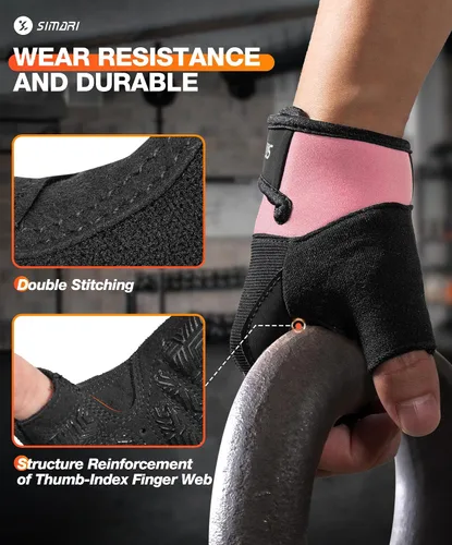 Miniatura 4 de SIMARI Guantes transpirables de entrenamiento para hombres y mujeres, guantes de levantamiento de pesas con acolchado, agarre, protección completa