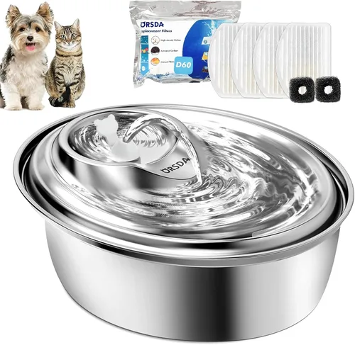 Miniatura 9 de ORSDA - Fuente de agua de acero inoxidable para gatos, fuente para mascotas de 2 litros para gatos en interiores, dispensador de agua para perros