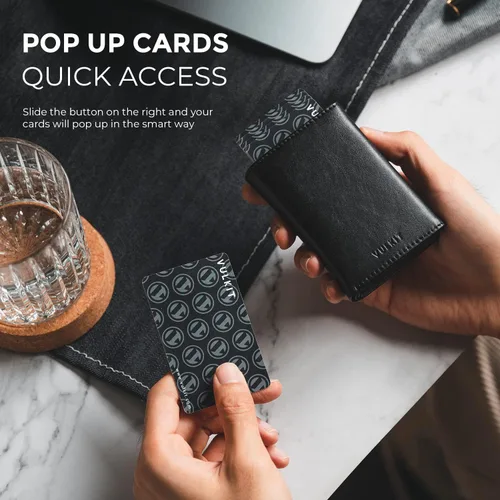 Miniatura 16 de VULKIT Cartera con tarjetero para hombre, con cierre magnético, bloqueo RFID, billetera de cuero triple, marino, Moderno