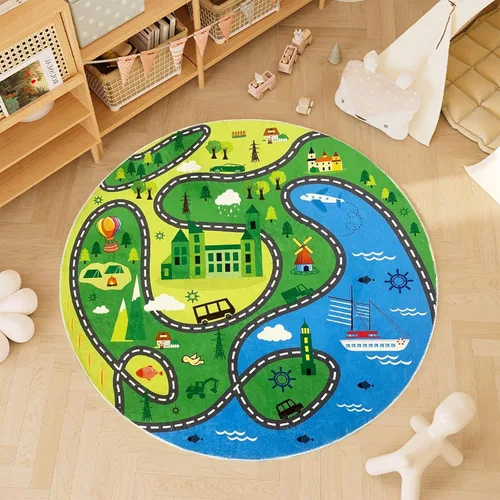 ABREEZE Alfombras redondas para niños de 2.6 pies, de lana sintética, antideslizantes, alfombra para gatear, colorida, educativa y divertida, para