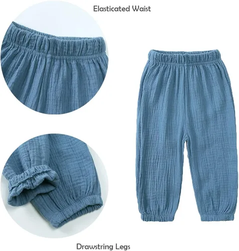 Miniatura 6 de GFQLONG Paquete de 3 pantalones casuales básicos lisos para bebé, verano, otoño, cómodos, de algodón y lino, paquete de 3