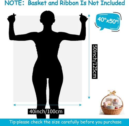 Miniatura 7 de Bolsas de celofán extra grandes de 40 x 50 pulgadas, 12 unidades de celofán de 0.110 in de grosor para cestas de regalo, bolsas de plástico