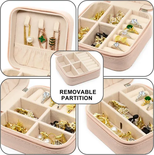 Miniatura 5 de Joyero pequeño, estuche portátil de viaje para anillos, colgantes, aretes, collares, organizador de pulseras, cajas de almacenamiento (rosa*4).