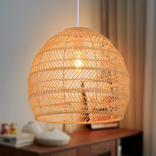 Miniatura 3 de Arturesthome Lámpara colgante de techo tejida rústica de 15.7 pulgadas, candelabros de ratán, luz colgante para casa de campo, cocina, isla y comedor
