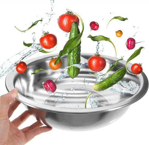 Miniatura 6 de BESTonZON Cuenco de metal para comida, platos de mezcla grandes, para hacer masa, lavabo para lavar alimentos, platos de cena, cuenco