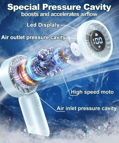 Miniatura 2 de Ventilador turbo portátil de mano con pantalla LED, refrigeración turboalimentada de 32 pies, larga duración, 5 velocidades de 4 onzas, ligero
