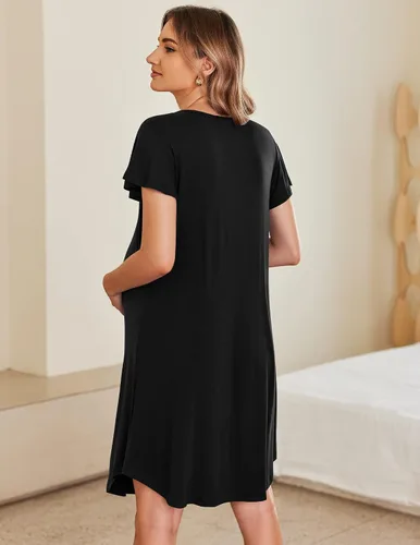 Miniatura 6 de Ekouaer 3 en 1 camisón de lactancia de maternidad vestido de hospitalparto vestido de hospital de manga acampanada plisado vestido de lactancia