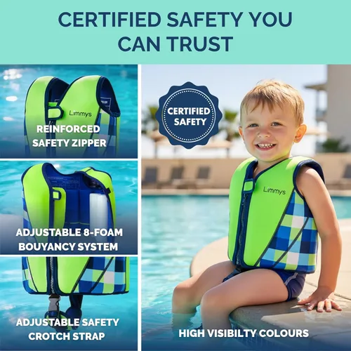 Miniatura 3 de Limmys Chaleco de natación para niños pequeños y niños, ayuda de natación de flotabilidad ajustable, certificado de seguridad CE, diseño galardonado