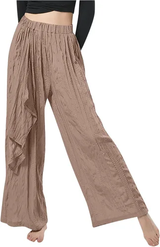 Mnyycxen Womens Cozy Pants Fashion Ruched High Waist Trousers Side Graphic Twill Pants Casual Wide Leg Flowy Yoga Pant