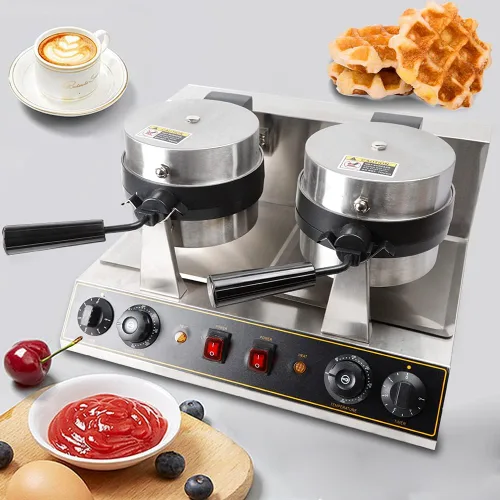 Miniatura 2 de Máquina de gofres belga de doble cabeza comercial giratoria de doble alerón para desayunar, cocina antiadherente, resistente, para restaurante, mini