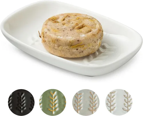 Miniatura 14 de Miamolo Jabonera limpiadora para ducha, jabonera de cerámica para barra de jabón grande, champú o esponja, bandeja ahorradora de jabón para baño