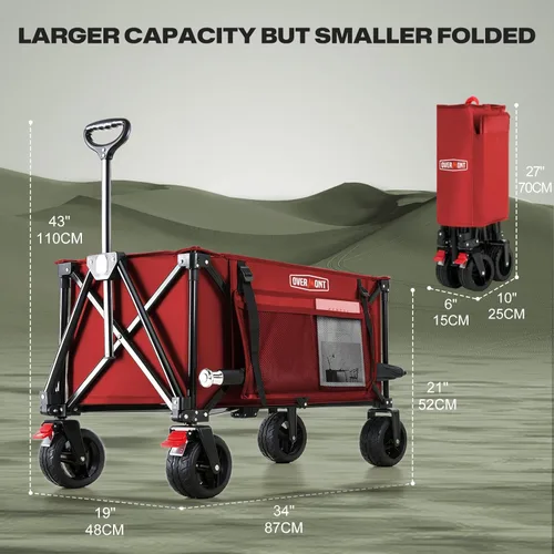 Miniatura 6 de Overmont Carro plegable con ruedas – Carro plegable resistente de 180 litros con grandes ruedas todo terreno – Capacidad de peso de 330 libras