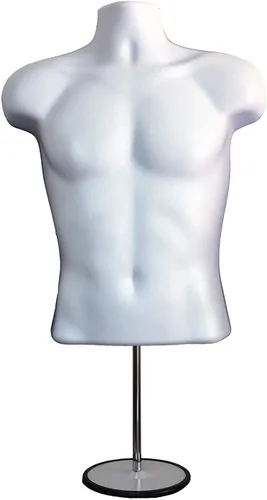 Miniatura 6 de Maniquí masculino de torso con soporte de metal, parte trasera hueca, cuerpo apilable, forma de vestido para exhibición de camisetas, mostrador